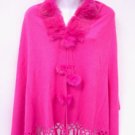 Hot Pink Rabbit Fur Collar Balls Shawl