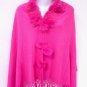 Hot Pink Rabbit Fur Collar Balls Shawl
