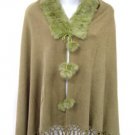 Green Rabbit Fur Collar Balls Shawl