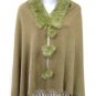Green Rabbit Fur Collar Balls Shawl