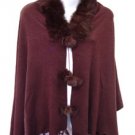Brown Rabbit Fur Collar Balls Shawl