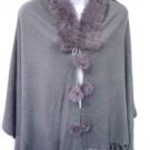 Grey Rabbit Fur Collar Balls Shawl