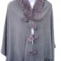 Grey Rabbit Fur Collar Balls Shawl