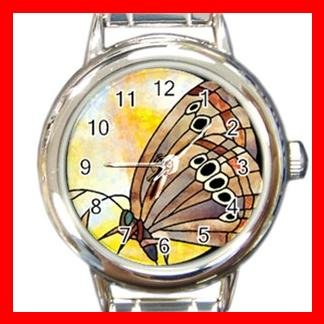 Bufferfly Stained Glass Round Italian Charm Wrist Watch 151