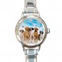 Cute Dogs Blue Sky Round Italian Charm Wrist Watch 157