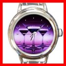 Wine Glass Purple Round Italian Charm Wrist Watch 166