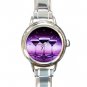 Wine Glass Purple Round Italian Charm Wrist Watch 166