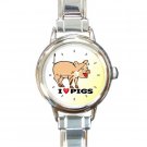 I Love Pigs Round Italian Charm Wrist Watch 180