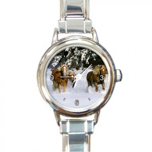 Horses Running on Snow Round Italian Charm Wrist Watch 189