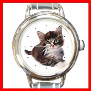 Cute Cat Kitty Round Italian Charm Wrist Watch 209