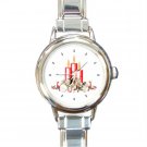 Pretty Candles Christmas Round Italian Charm Wrist Watch 219