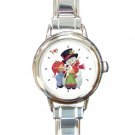 Snowman With Kids Winter Snow Round Italian Charm Wrist Watch 220