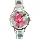 Pink Frangipani Flower Round Italian Charm Wrist Watch 221