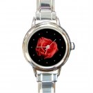 RED ROSE FLOWER BOTANIC NATURE Round Italian Charm Wrist Watch 224