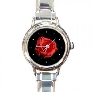 RED ROSE FLOWER BOTANIC NATURE Round Italian Charm Wrist Watch 224