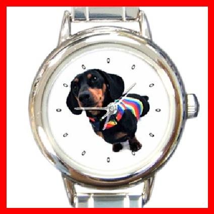Dachshund Dog Pet Animal Round Italian Charm Wrist Watch 232