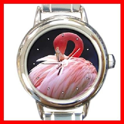 PINK FLAMINGO Bird Round Italian Charm Wrist Watch 240