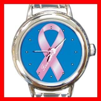 Breast Cancer Ribbon Round Italian Charm Wrist Watch 250