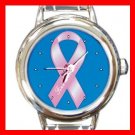 Breast Cancer Ribbon Round Italian Charm Wrist Watch 250
