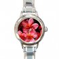 Pink Plumerias Frangipani Flower Round Italian Charm Wrist Watch 275