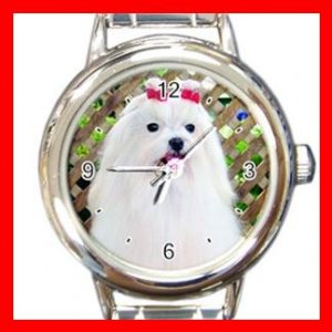 Maltese DOG Pet Animal Round Italian Charm Wrist Watch 324