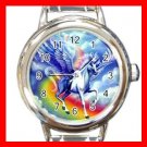 Flying Unicorn Myth Rainbow Round Italian Charm Wrist Watch 355