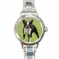 Boston Terrier Dog Pet Animal Round Italian Charm Wrist Watch 366