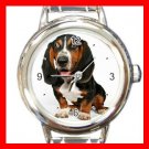 Basset Hound Dog Pet Animal Round Italian Charm Wrist Watch 370