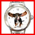 Basset Hound Dog Pet Animal Round Italian Charm Wrist Watch 371