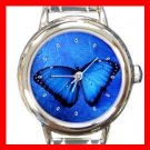 Butterfly in Blue Light Round Italian Charm Wrist Watch 377