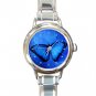 Butterfly in Blue Light Round Italian Charm Wrist Watch 377