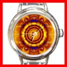 Golden Circle Flower Art Round Italian Charm Wrist Watch 381