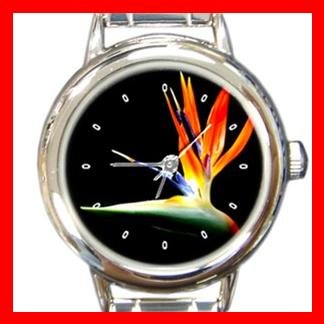 Birds Of Paradise Flower Round Italian Charm Wrist Watch 387