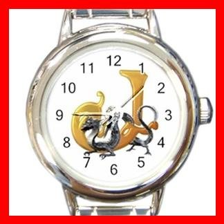 Dragon Letter J Fantasy Round Italian Charm Wrist Watch 401