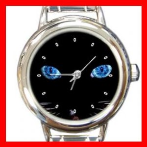 Black Cat Blue Eyes Round Italian Charm Wrist Watch 407