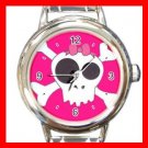 Fuchsia Skull Pink Hobby Round Italian Charm Wrist Watch 410