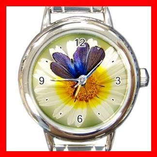 Blue Butterfly On Flower Round Italian Charm Wrist Watch 412