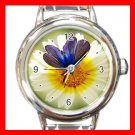 Blue Butterfly On Flower Round Italian Charm Wrist Watch 412