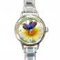 Blue Butterfly On Flower Round Italian Charm Wrist Watch 412