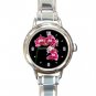 Pink Orchid Flower Stylish Round Italian Charm Wrist Watch 420