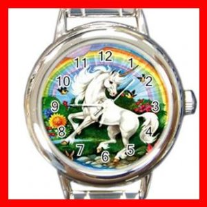Unicorn Rainbow Flower Myth Round Italian Charm Wrist Watch 421