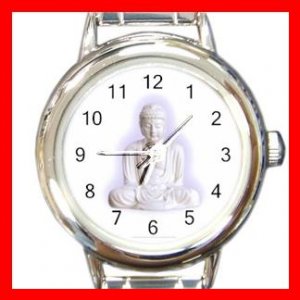 White Buddha Buddhism Faith Round Italian Charm Wrist Watch 429