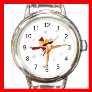 Ice Skating Sports Game Fun Round Italian Charm Wrist Watch 435