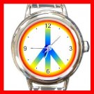 Tie Dye Peace Sign Hobby Fun Round Italian Charm Wrist Watch 439