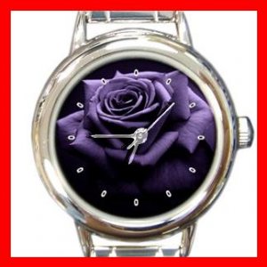 Purple Rose Print Flower Round Italian Charm Wrist Watch 451