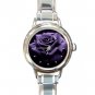 Purple Rose Print Flower Round Italian Charm Wrist Watch 451