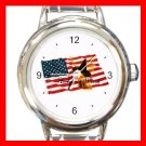 American Flag Witch Round Italian Charm Wrist Watch 458