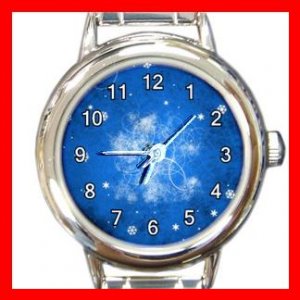 Blue Snow Flake Christmas Round Italian Charm Wrist Watch 459
