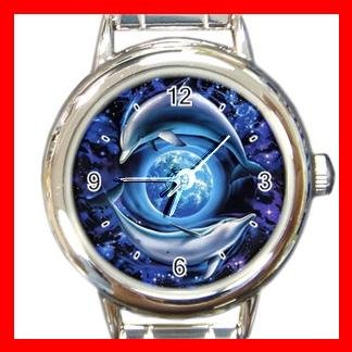 Dolphins Flying Earth Round Italian Charm Wrist Watch 460
