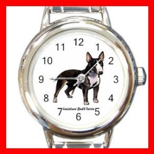 Miniature Bull Terrie Dog Pet Round Italian Charm Wrist Watch 482